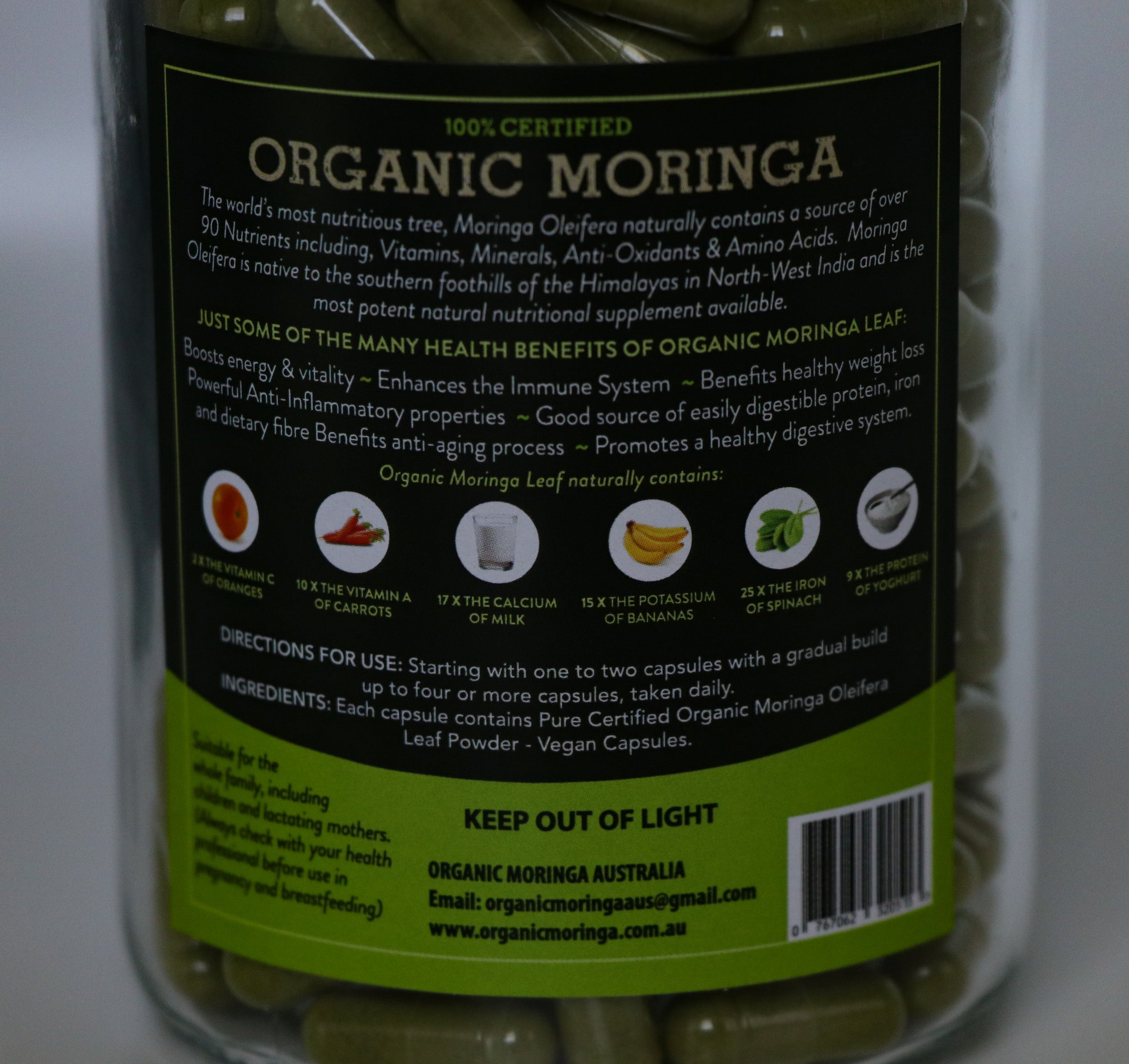 Organic Moringa Leaf Capsules - Large 00